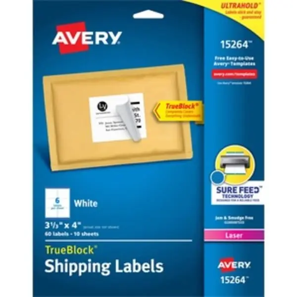 Avery AVE15264 White Shipping Labels - Pack of 5 (6 per Pack), Customizable, Peel & Stick, Printed Paper Sticker Labels & Stickers, Customizable Sticker Labels & Stickers, Peel & Stick Labels & Stickers