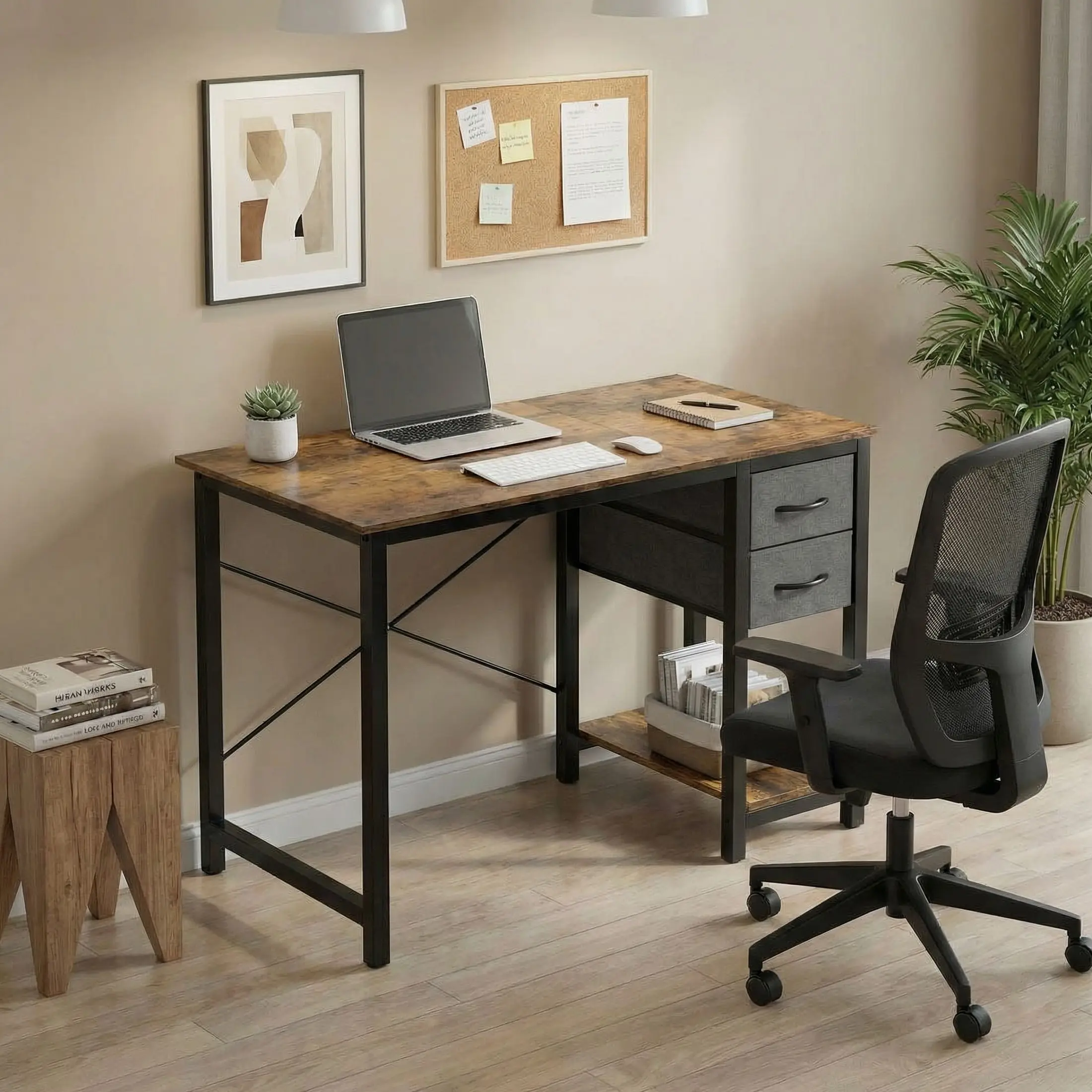 40-in Modern Small Computer Desk - Durable Office Furniture with Drawers, Storage Shelf, Reversible Design, Side Hooks; Customizable for Dorm Room, Bedroom Tight Spaces (Laptop, Textbooks, Stationery Organization) [Birthdays Gift Option], 40 Inch