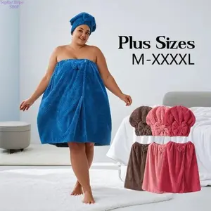 Plus Size Women’s 2-Piece Bath Skirt & Shower Cap Set, Adjustable Thick Towel Loungewear, Soft Sleeveless Body Wrap, Minimalist Basic Home & Spa Use Fashion Accessory, Plus Size 2 Piece Sets