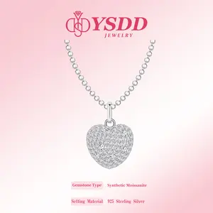 【#348 Puffed Heart Gift Set】Romantic Heart Shape All Synthetic Moissanite Necklace and Bracelet Gift Set in 925 Sterling Silver Birthday/Anniversary Gift for women and girls