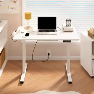 FLEXISPOT Electric Height-Adjustable Standing Desk with Whole-Piece Desktop Desk Clamp Power Strip & Integrated Cable Management Wood Workstation