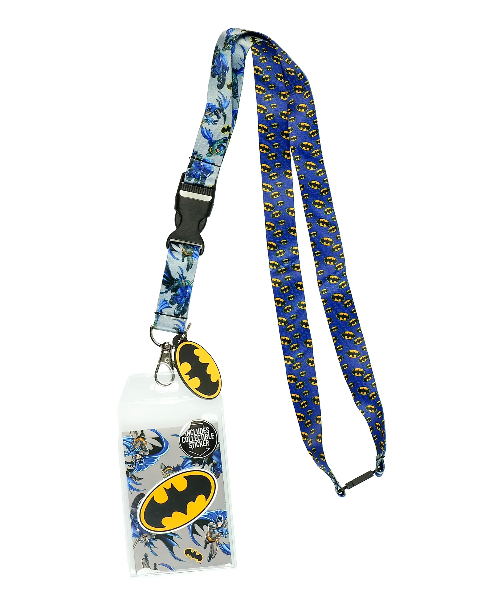 DC Comics Batman Lanyard Breakaway Clip Badge ID Holder With 1.5" Rubber Charm