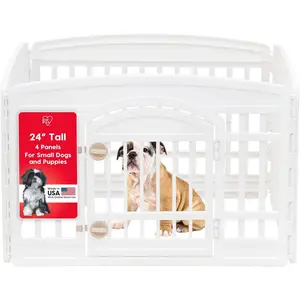 IRIS USA 24" 4-Panel Dog Playpen with Door, 35 x 35 x 24, Puppy Playpen, Dog Play Pen Indoors, Pet Fence, Small Pets, White