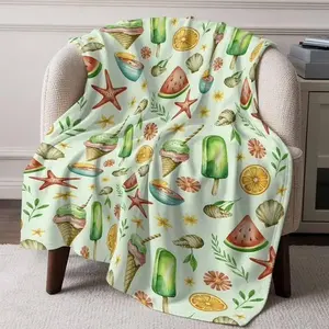 Flannel Fleece Throw Blanket Summer Ice Cream Watermelon Dessert Lightweight Soft Plush Blankets,Ocean Shell Starfish Cozy Warm Throw Blanket for Couch Sofa Bed Car Office All Season Use