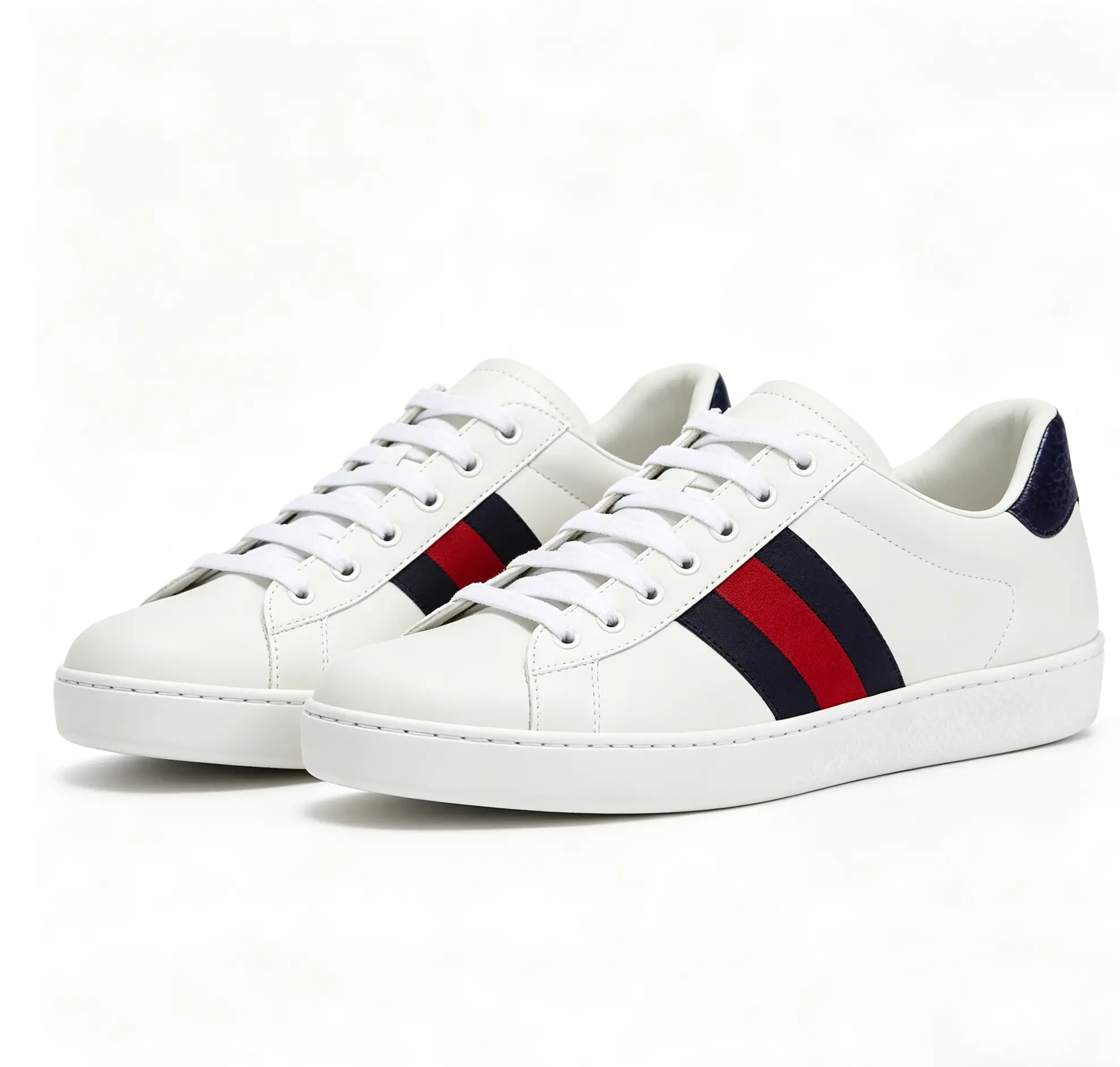 Men's Gucci Ace Leather Low-Top Casual Lace-Up Fashion Sneakers - White, Verifiable Credentials, Global Authentication, Casual Footwear Shoes