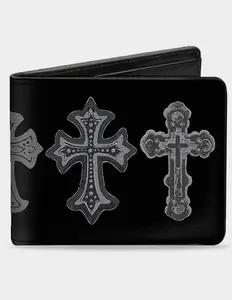 BUCKLE-DOWN  Mens Crosses Bifold Wallet, Black Combo