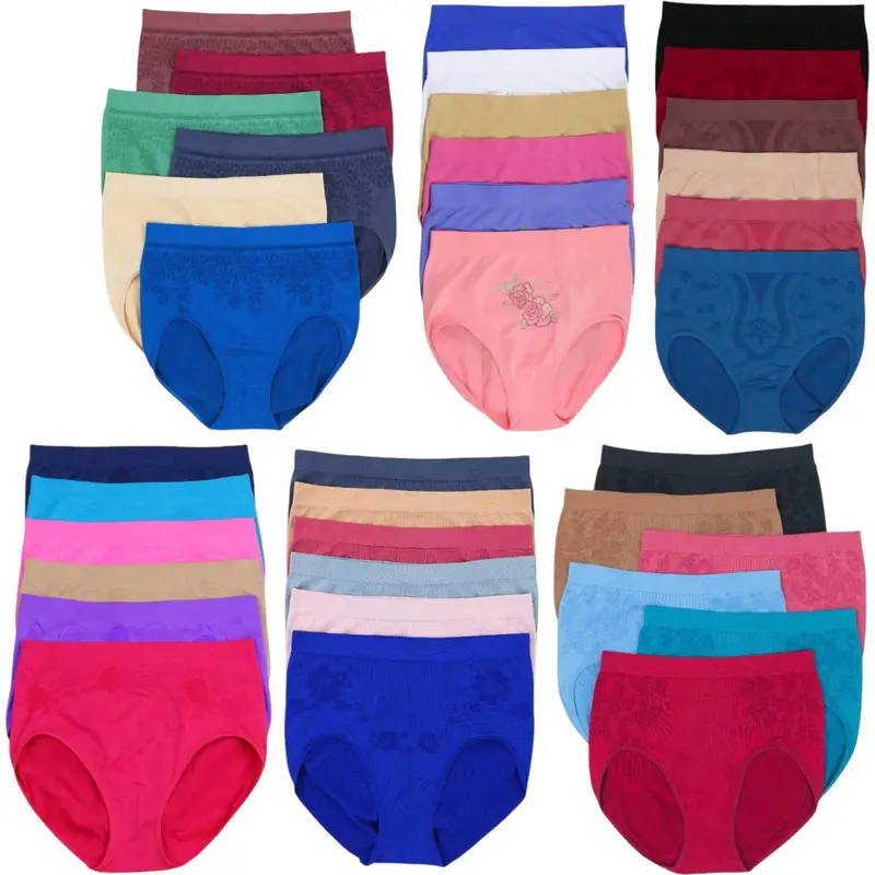 ToBeInStyle Women's Multi-Pack Of Randomly Assorted Seamless Briefs Panties Spandex Womenswear Prints