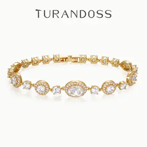 Turandoss Gold Tennis Bracelet – Adjustable CZ & Emerald-Baguette Bracelet, Holiday Gift Jewelry for Women