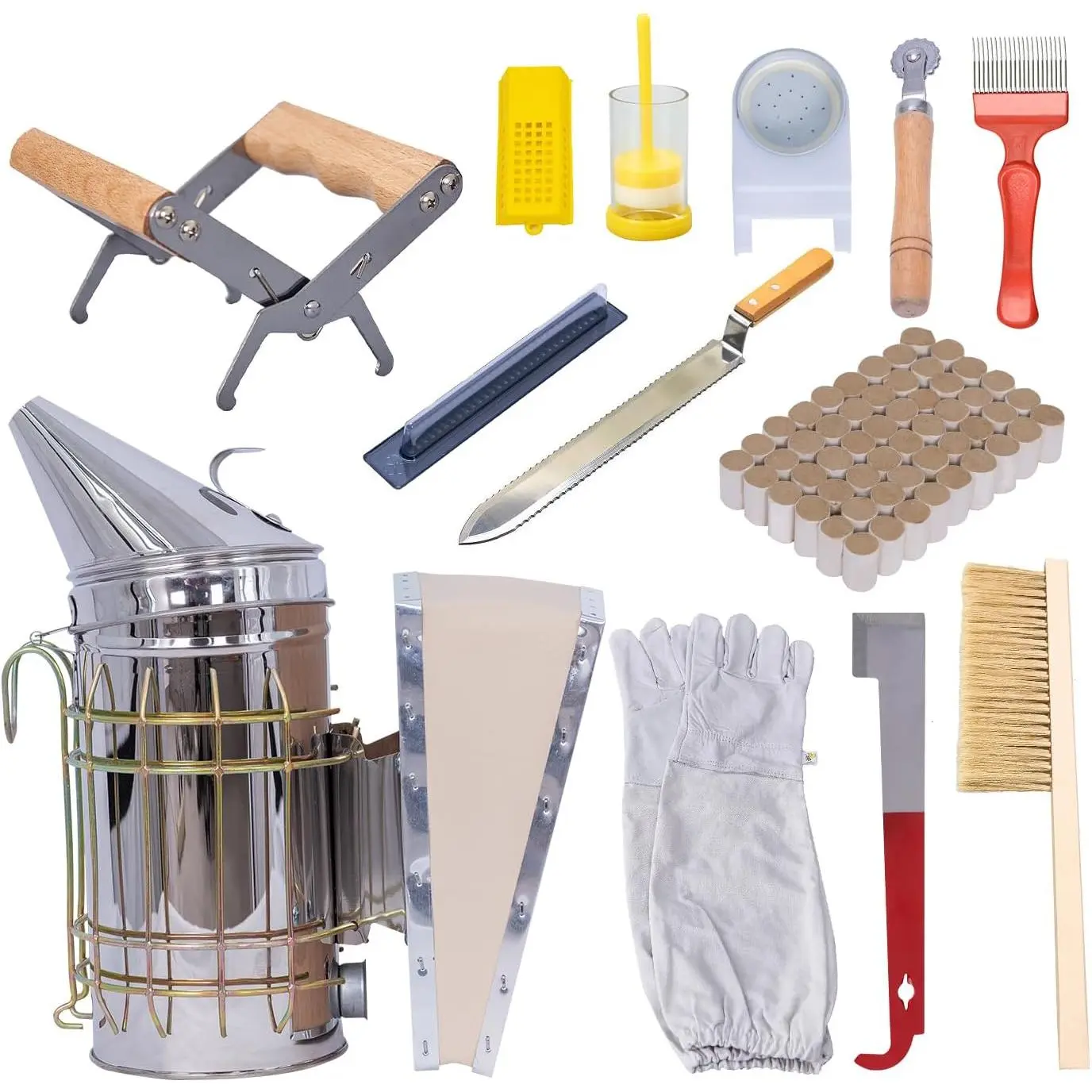 13 count Beekeeping Tools with Bee , Beekeeping Supplies Bee Hives Starter Kit for Beginners and Professional Beekeeper, Durable, Bee Keeping Supplies-All