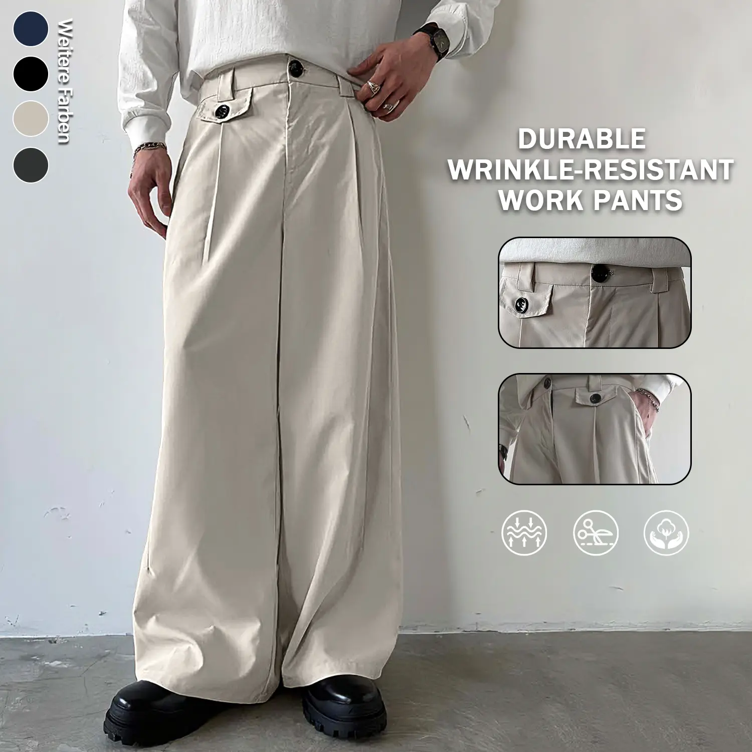 Men’s high-waisted pleated trousers with a drapey feel and straight cut; woven slim-fit versatile casual suit trousers; relaxed drawstring long trousers with a high-street premium look