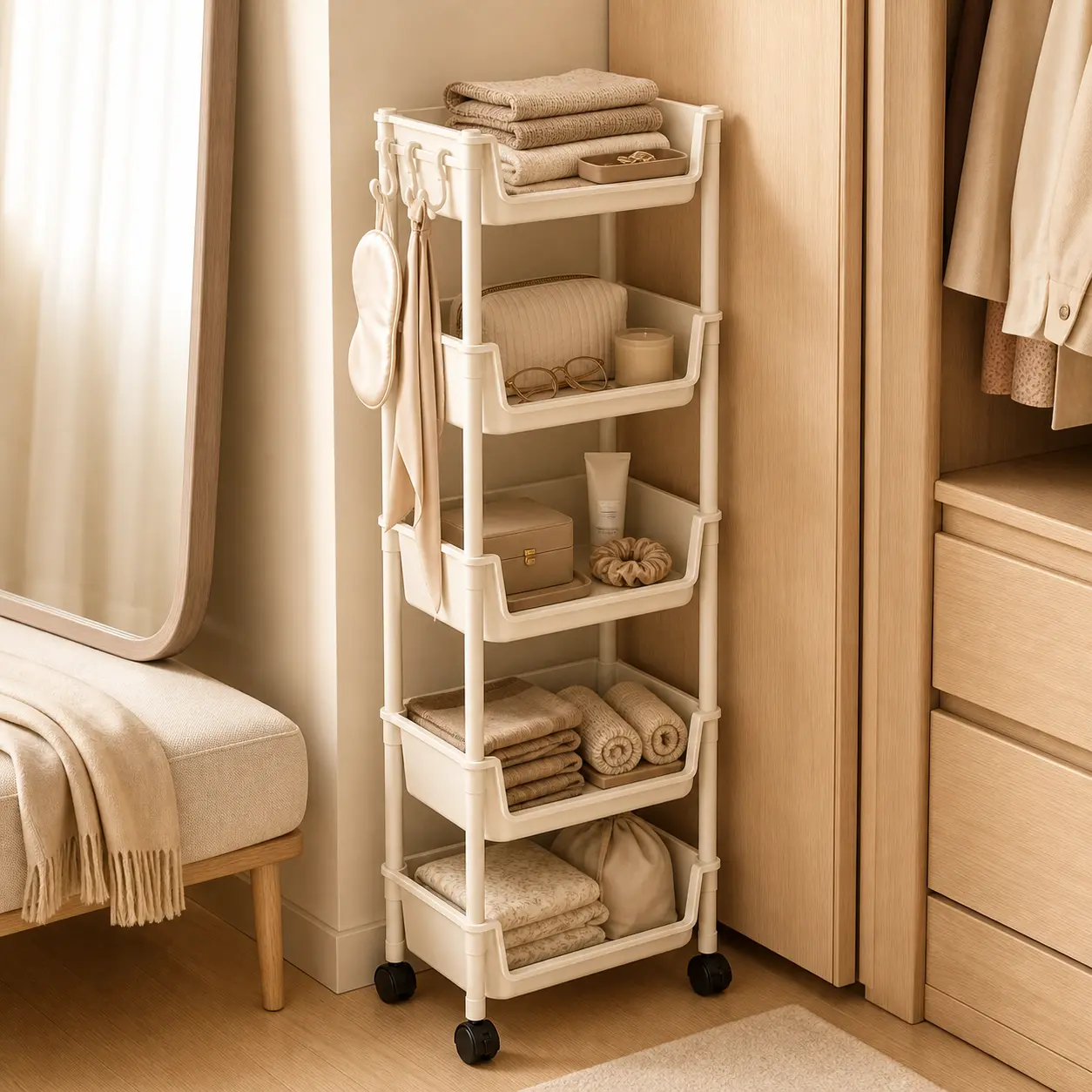 【US】PeaWove 5-Tier Vertical Rolling Storage Rack with Casters - Narrow Spacesaving Kitchen Fruit Vegetable Organizer Bathroom Cart