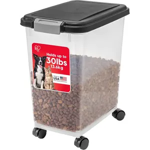 Airtight Dog Food Storage Container, Up to 30 lbs, Attachable Wheels, for Dog Cat Bird and other Pet Food Storage Bin, Keep Fresh, Easy Mobility, BPA Free, Black