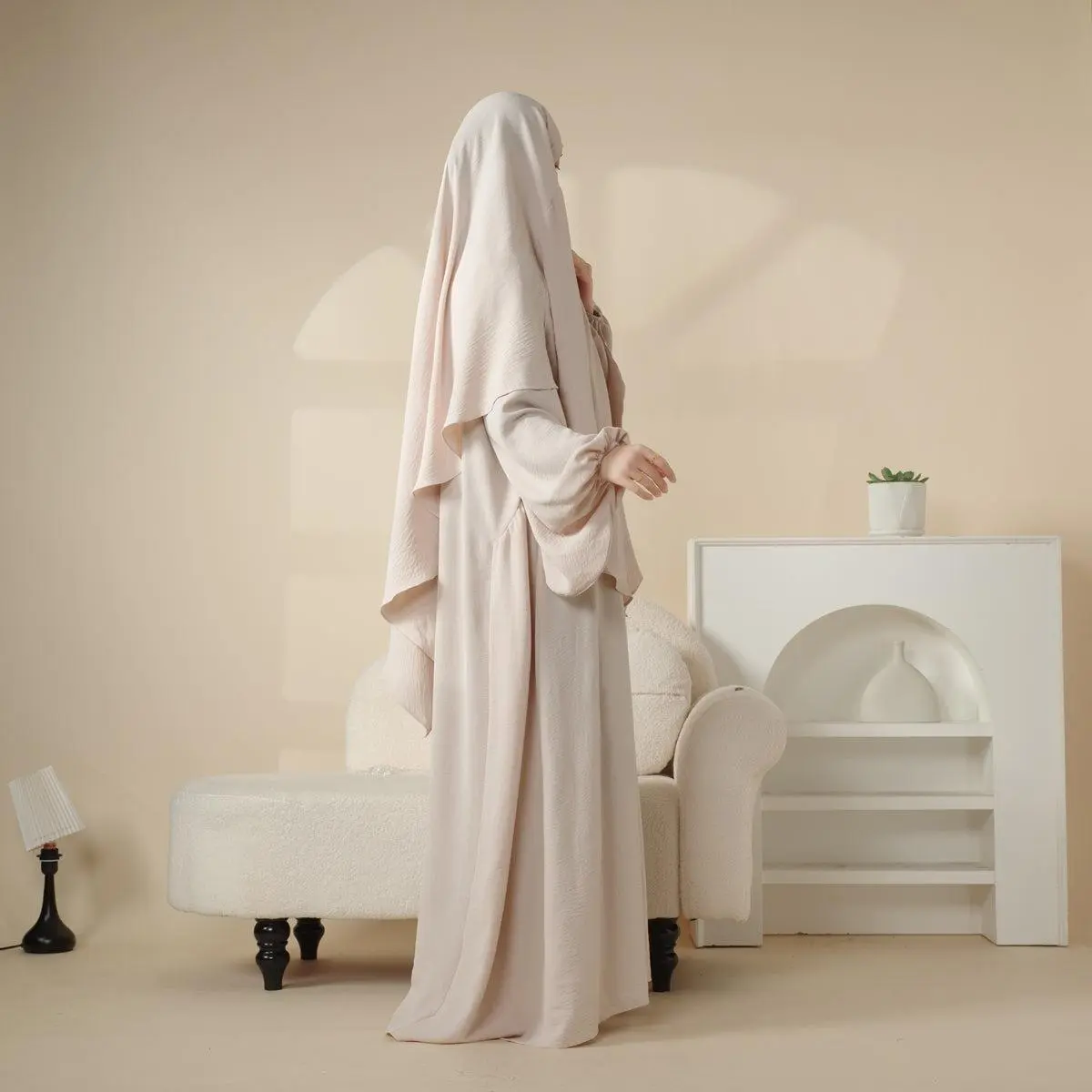 Abaya and Khimar Set Lightweight Crepe Material Versatile with Breathable Design for Women Hijab Practical Elasicated Wrists Contains khimar,s,yari in the title（ MK008 ) Polished