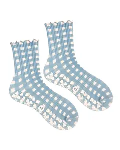 Blue Gingham Grip Sock