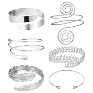 6PCS Arm Cuff Bracelet Set - Minimalist Opening Wide Thread Upper Arm Strap Women's Bracelet - Bracelets Arms for Women Adjustable Bracelet