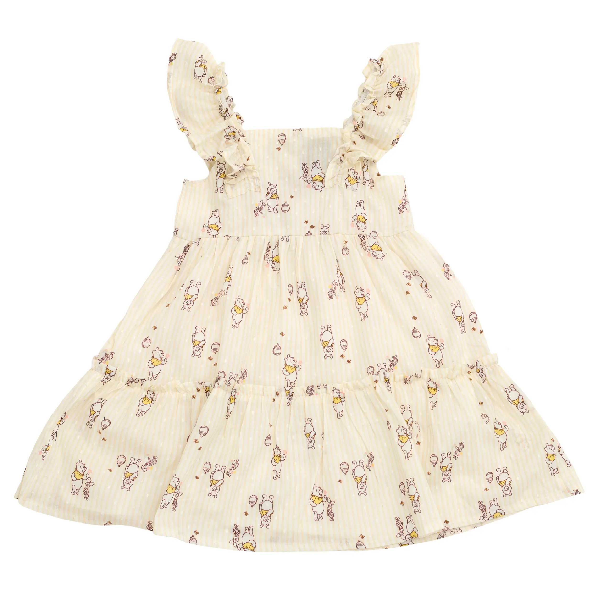 Disney Winnie the Pooh Girls' Sleeveless Ruffle Tiered Allover Print Sundress Stripe Piglet Toddler to Little Kid