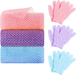 6 Pack African Net Sponge Exfoliating Glove Set, 3 Bath Sponge Body Scrubber Back Scrubber and 3 Pairs Exfoliating Gloves as Stocking Stuffers for Adults