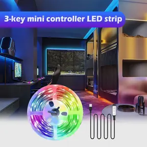Rgb3535 LED Strip Light, 3-Key Mini Controller Control, Cuttable Self-Stick Design, USB Powered, Ideal for Home，Bedroom，Living Room，etc.