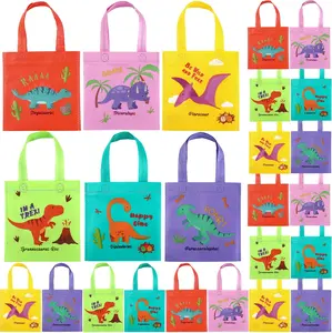 24 count Dinosaur Party Favor Bags Dinosaur Birthday Party Supplies Dino Goodie  Candy  Bags Non Woven with Handles  for Birthday Decorations
