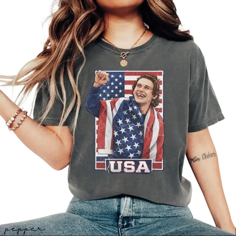 Comfort Colors Jack Hughess Usa Gold Hockey T-Shirt, Patriotic hockey Fan Tee, American Hockey Pride Gift