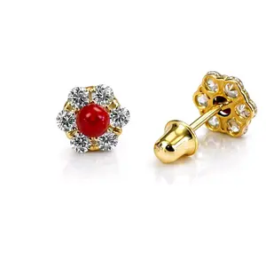 14k gold red coral stud earring