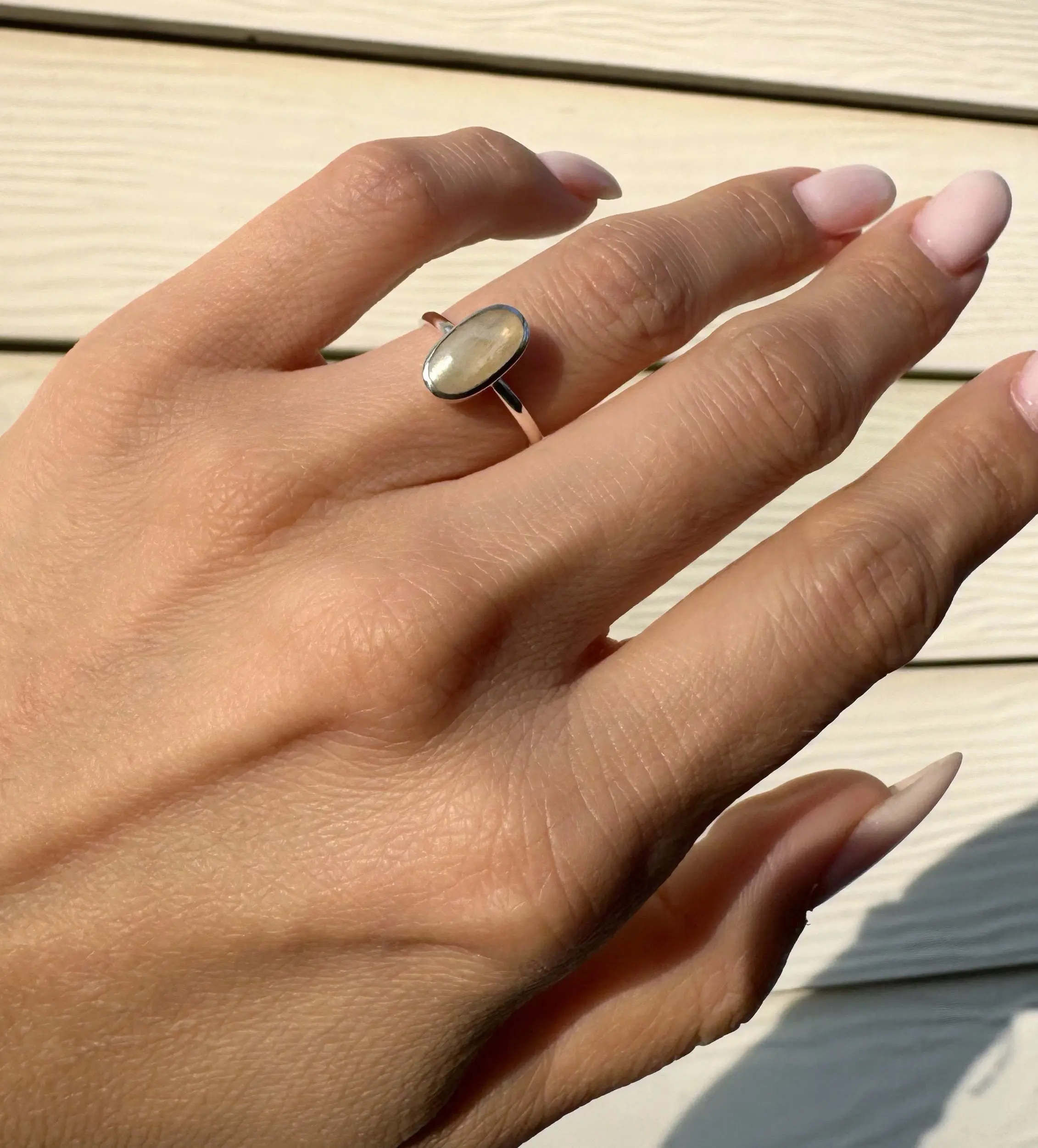 Natural Moonstone Ring 925 Silver