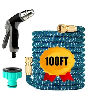 Expandable Rubber Hose High Pressure Car Wash Multi-Function Water Gun, Home Garden Irrigation Hose, 25ft-50ft-75ft-100ft Durable Garden Hose