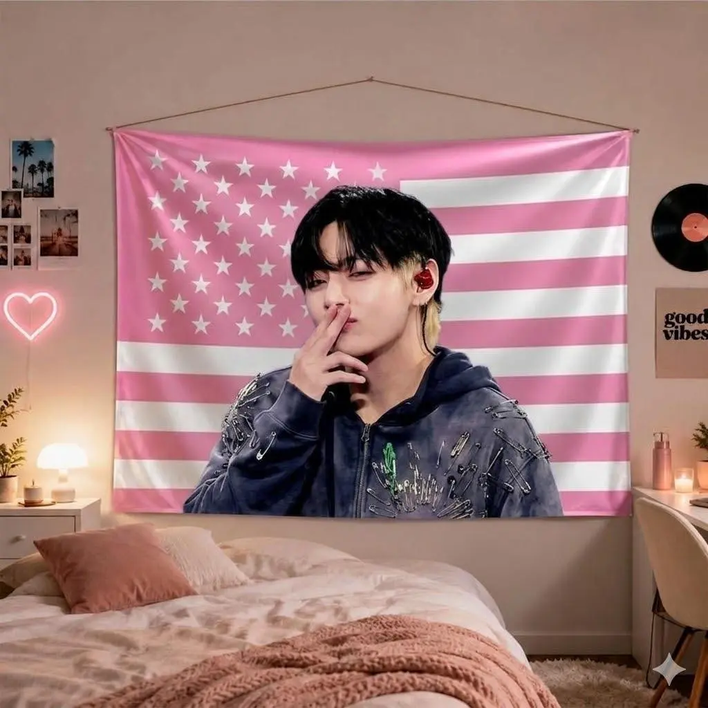 Korean Pop Idol Wall Tapestry, Pink Aesthetic Bedroom Decor, Fan Inspired Portrait Banner, Gift for K Pop Lovers, Holiday Gift