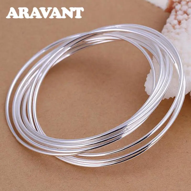 Aravant 925 Silver 10 Circle Triple Ring Bangle For Men Women Fashion Jewelry