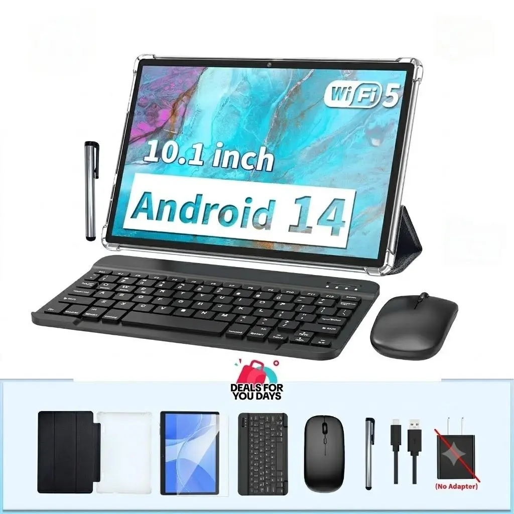 【TikTokShopBackToSchool】Relndoo 2026 Android 14 Tablet , Wireless Set with Keyboard, Case, Mouse, Stylus, 2.4G/5G WiFi | Nice Father's Day Gift Bundle, Touchscreen Tablet, Lcd, Android Tablets
