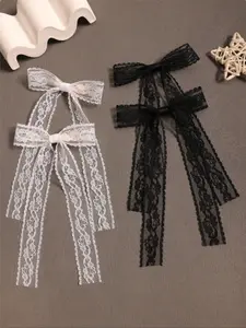 Kawaii and Lace Bow Hair Clips Set, Japanese Style Hair Claw Barrettes for Women, Cute Summer Side Bang Accessories