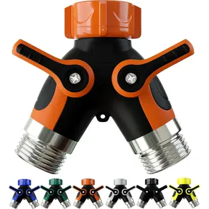Hose Splitter 2 Way, Heavy Duty Metal Connector, Two Way Garden Hose Splitter, High Flow Spigot Faucet Bib Adapter, Solid Double Y Shut Off Valve for Outdoor Gardening Hoses