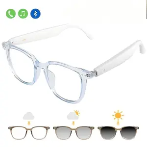 AI translation smart glasses, Bluetooth auto-chromatic polarized lenses, built-in speaker and microphone, blue light protection, wearable wireless design, real-time AI translation for 160 languages. Automatic