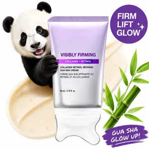 2-in-1 Gua Sha Neck Firming Cream with Roller Massager -Gua Sha Firming Cream Lifting Cream Anti-Aging Retinol & Collagen Moisturizer for Jawline & Turkey Neck Lifting - Korean Skincare V-Line Contour Lotion (2.7 fl.oz)