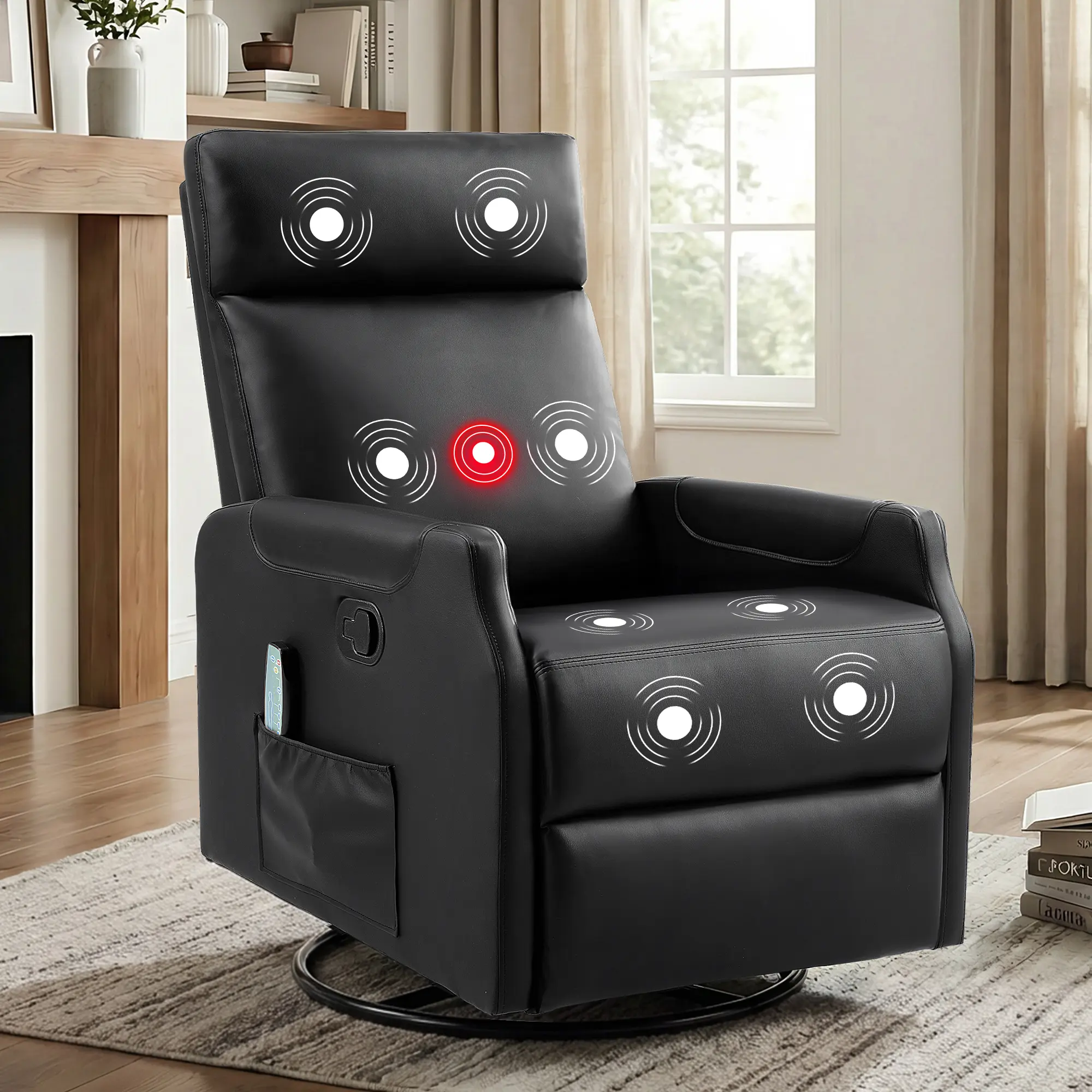 [memorialday] EBello 8-Point Massage Recliner Chair with Heating, Manual PU Leather Swivel Recliner for Living Room, Office Lounge