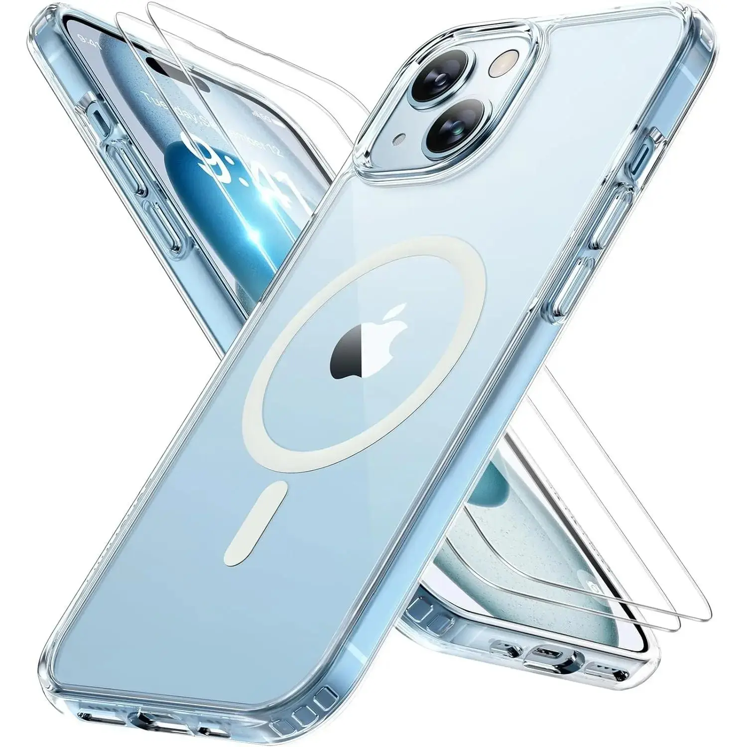 Entronix Bundle Compatible with iPhone 13 - [Magnetic] Clear Case, 2 Clear Screen Protectors & 2 Camera Lens Protectors