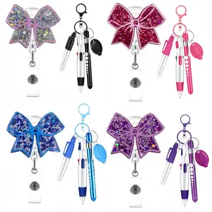 Sparkling Bow Badge Clip, Retractable Crocodile Clips, Matching Pen Set, Waterproof Card Case, Ideal for Nurses and Hospital Workers
