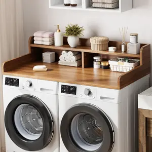 54" Washer and Dryer Countertop – 2-Tier Laundry Countertop with Non-Slip Pad and Guard Rails, Fold Your Clothes & Store Detergent in Style – Wood Laundry Topper Organizer for Home