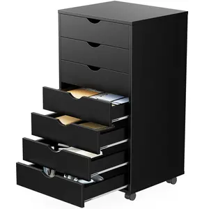 Chest File Cabinet 7 Drawers Wood Rolling Organization Storage Dresser with Wheels for Home Office