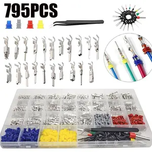 795PCS wire terminal pin male and female connectors, automotive connector pin accessories Terminal Plug Kit, crimping pin terminals 1-3.5mm, suitable for various 12V connectors, motorcycles, trucks, ships, automobiles, and ships, etc