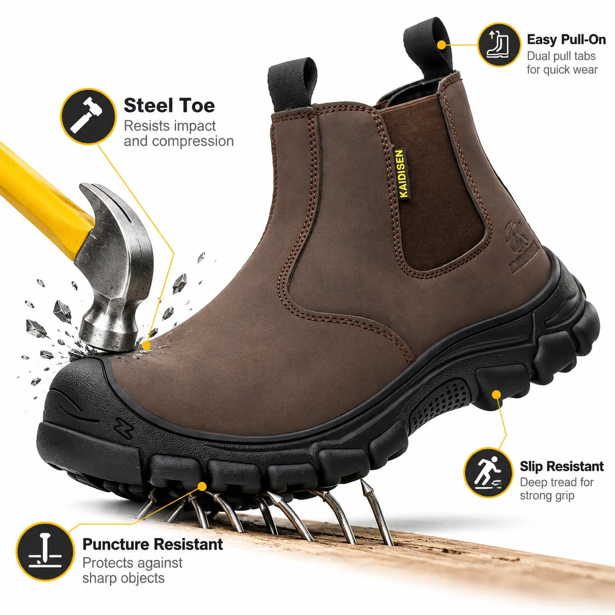 Wide Toe Box Work Boots for Men, Steel Toe Protection with a Soft, Comfortable Feel for Construction, Carpentry and Workshop Jobs