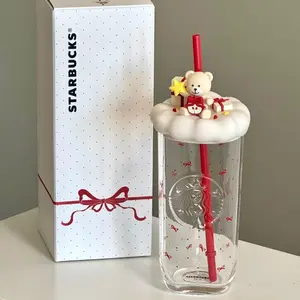 Starbucks overseas Christmas Gift Cute Bear Triangle 16oz Glass Cup - Valentine & Couple Gift