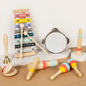 Children's Percussion Instrument Set with Xylophone Hand Drum Castanet & Rattles Wooden Safe for Babies Parent-Child Teaching Music Gift Baby Safe Music Gift