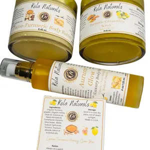 Kela Naturals Bridal Glow Cocoa Turmeric Body Care Bundle Skin Care Cleanser with Papaya, Carrot, Turmeric, Honey, Coffee, Vanilla, Lemon- For All Skin Types, Fades Acne Spots & Hyperpigmentation