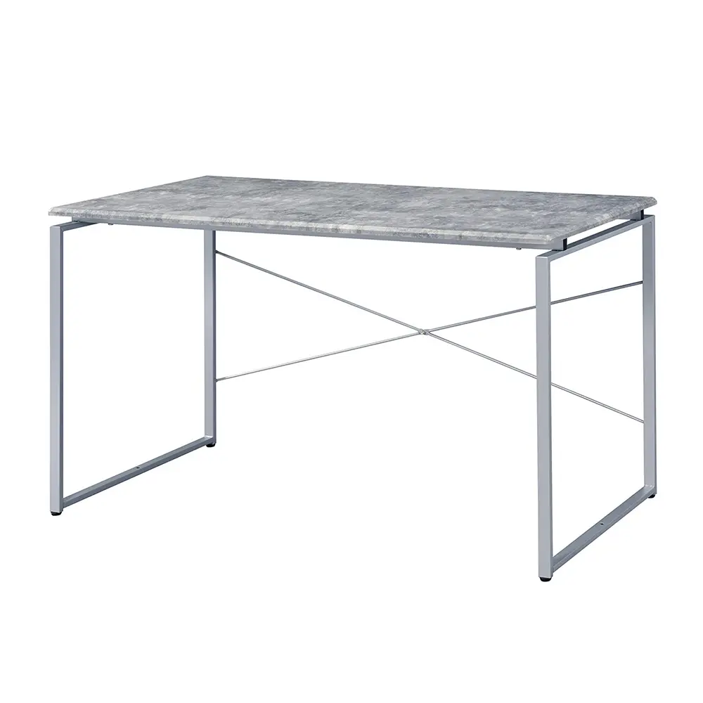 Modern Gray Marble-Top Wooden Desk with Silver Metal Frame