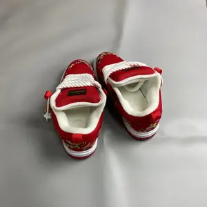 Men's Red Floral Thick-Soled Bread Sneakers, Natural Fiber Shoelaces, Retro Rubber Trainers, Versatile Casual Footwear, Walking Shoes for New Year Zodiac Year