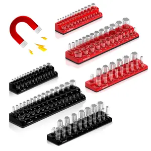 Torvec 6-Piece Magnetic Socket Organizer Set, 1/2", 1/4" and 3/8" SAE & Metric Deep & Shallow Socket Holder Kit, holds 143 stanard Sockets, attaches to steel box/tool cart (sockets not included)