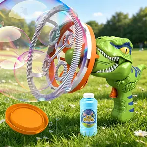 Dinosaur Bubble Machine Blower Toy, Bubble Gun with Solution Refill, Outdoor Pool Toy, Indoor Bath Toy for Kids, Boys, Girl, Party, Summer, Outdoor, Birthday