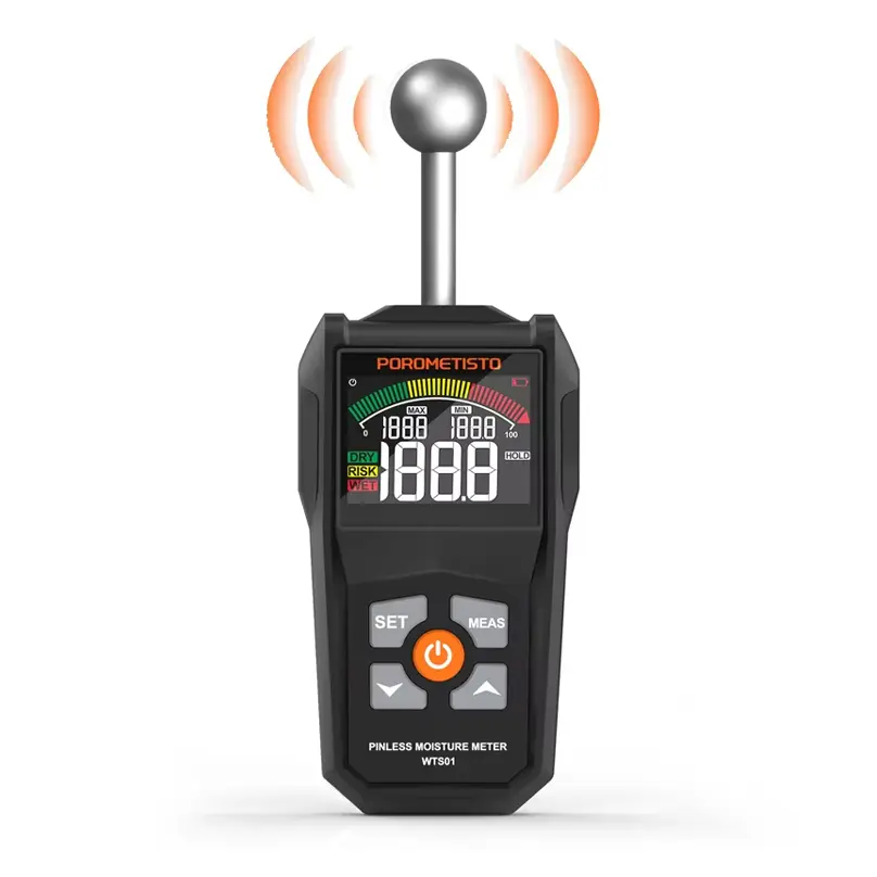 POROMETISTO-WTS01 Digital Wood Moisture Meter, 20-40mm Analysis Depth, Non-destructive Spherical Hygrometer Wood, Cement, Plaster, Concrete, Building Materials Moisture Detector Humidity Tester Moisture Meter