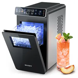 <Ice on Tap for Every Match> ecozy Ice Makers Countertop, Full-Color Smart Panel Ice Machine with Internal Lights, 26lbs/24H, Double-Layer Insulation, Two Ice Sizes, Portable Ice Maker with Self-Cleaning for Home/Office/Bar summerwins
